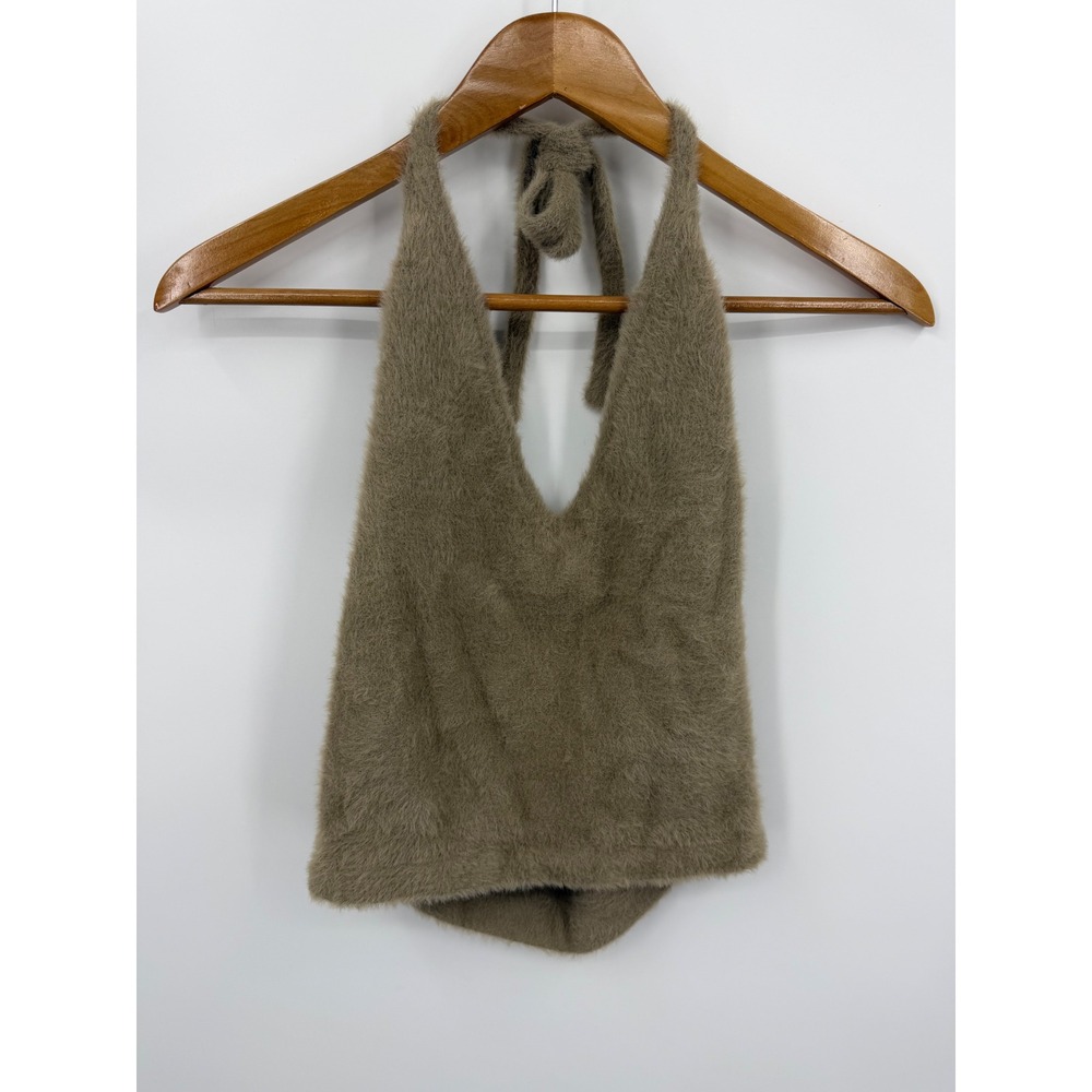Gymshark Whitney Simmons midi Halter Top Womens M Brown Fuzzy Eyelash Knit B4A5A